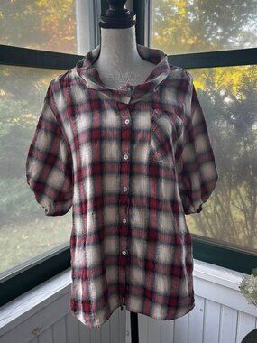 Vince Red Plaid Cotton Tunic XS Like New
